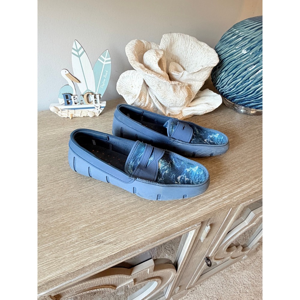 SWIMS Braided Lace Loafer Mens Blue Wave Print Size 8